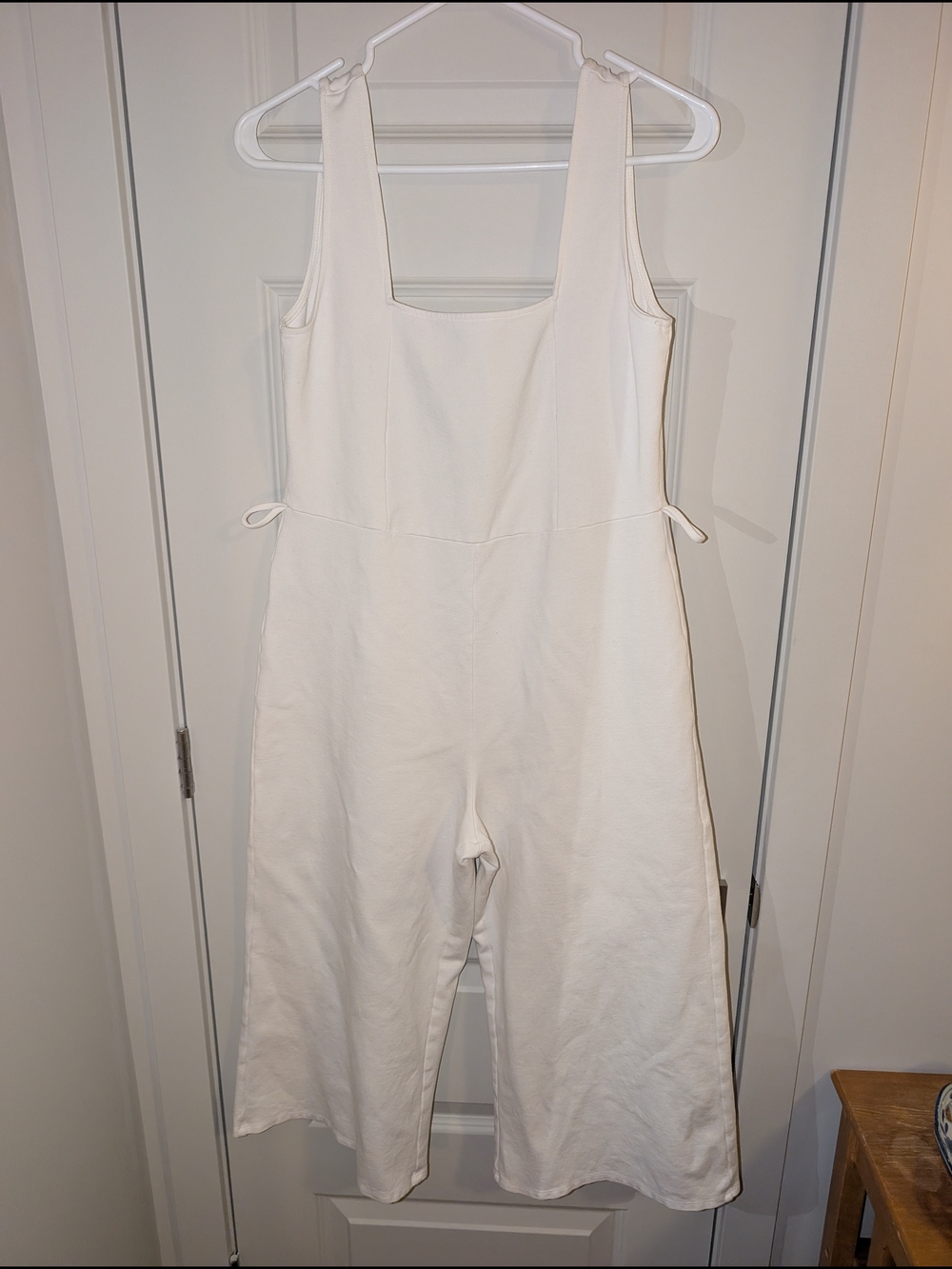White Women's Coton Blend Wide-Leg Jumpsuit